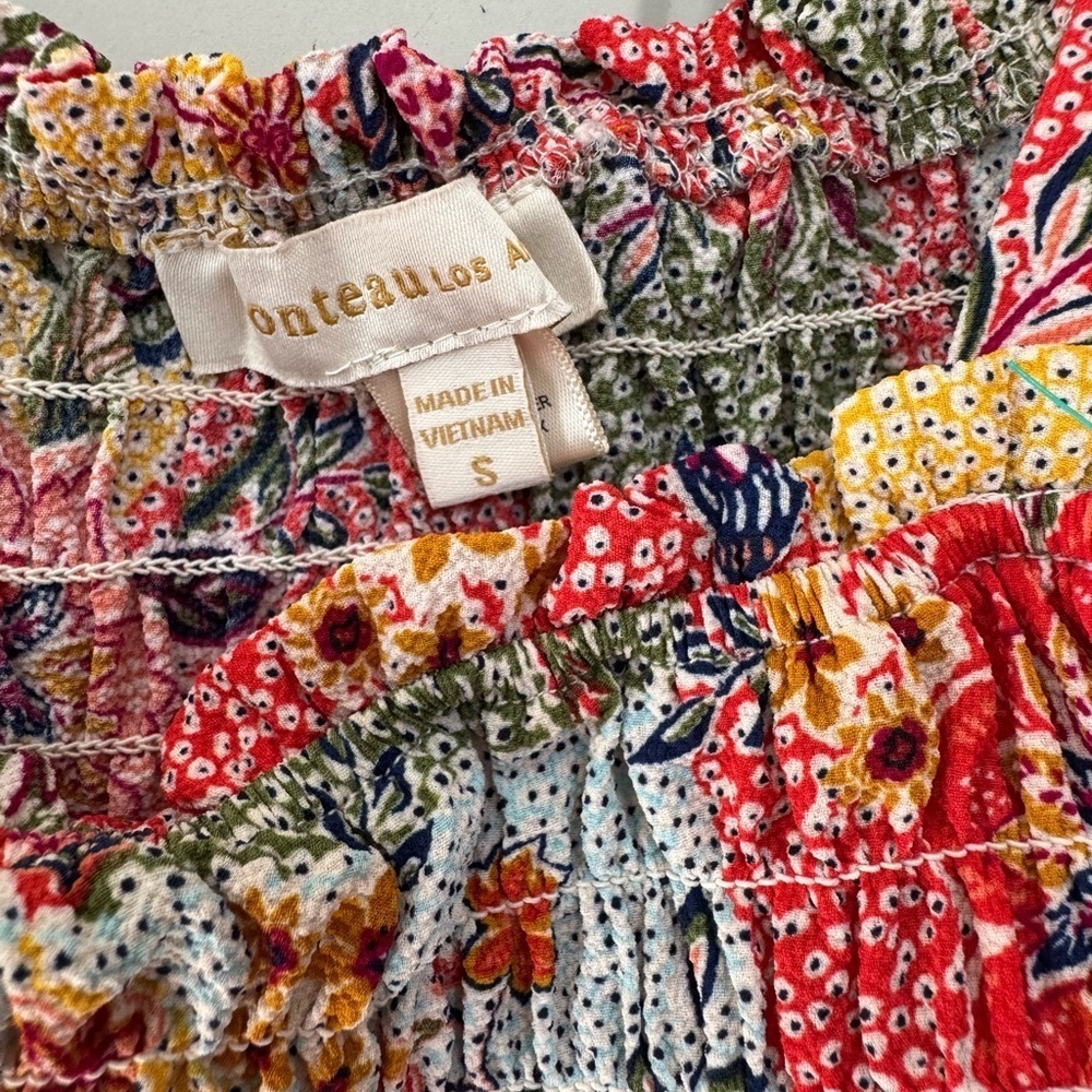 Monteau Los Angeles Multicolor Floral Puff Sleeve Blouse Size Small - Picture 2 of 3